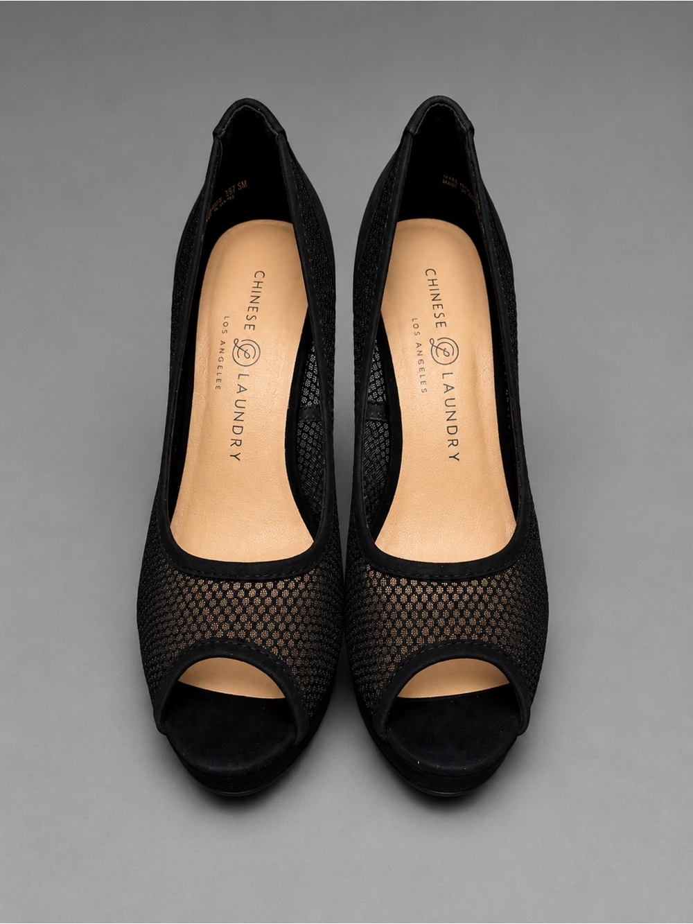NWT Chinese Laundry Black Mesh Peep-Toe Heels